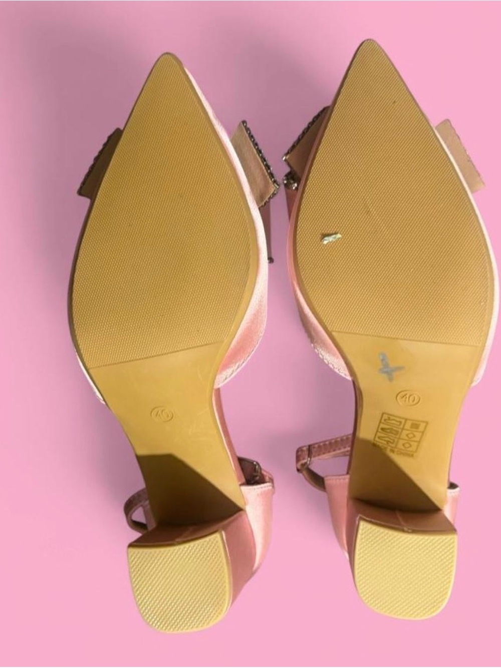 Women’s Pink Satin Bow Ankle-Strap Pointed-Toe Heels - Picture 5 of 5
